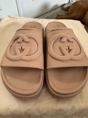 Gucci Nude Rubber platform Logo Slide Sandals